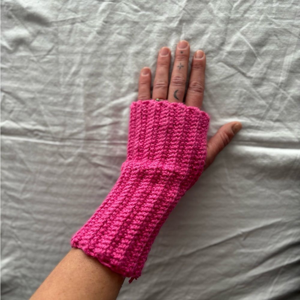 Handmade Pink Crochet Fingerless Gloves